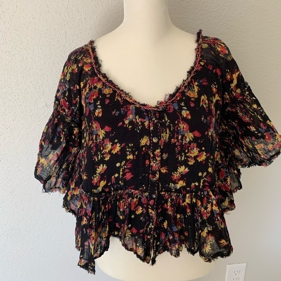 Free People Multi-Colored Boho Frayed Blouse Size XS - Picture 3 of 11